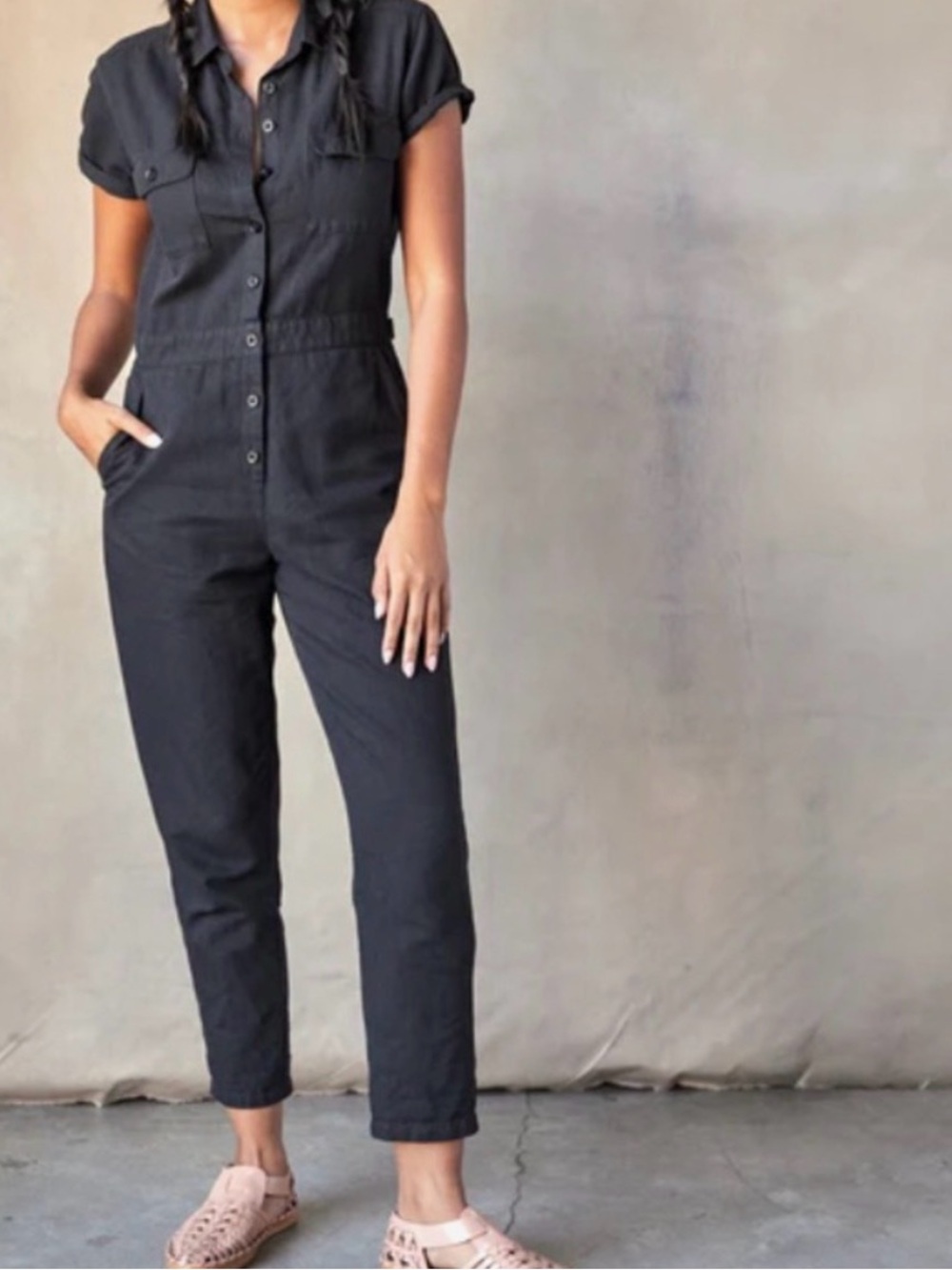 Utility Short-Sleeve Jumpsuit - Black by Outerknown